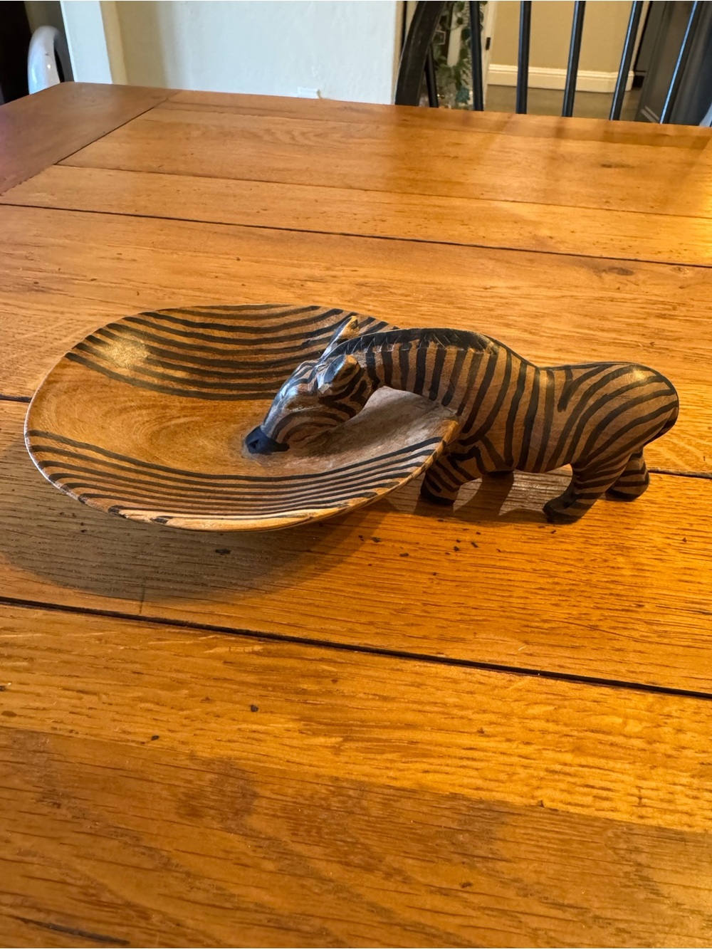 Hand-Carved Zebra Wooden Decorative Bowl - Brown